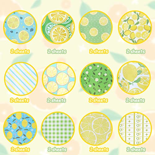 Cieovo 24 Sheet Lemon Plaid Pattern Paper Pack Summer Lemonade Scrapbook Specialty Paper Double-Sided Decorative Craft Paper For Lemon Theme Wedding Bridal Shower Diy Scrapbook Card Making Decoration #TOP2