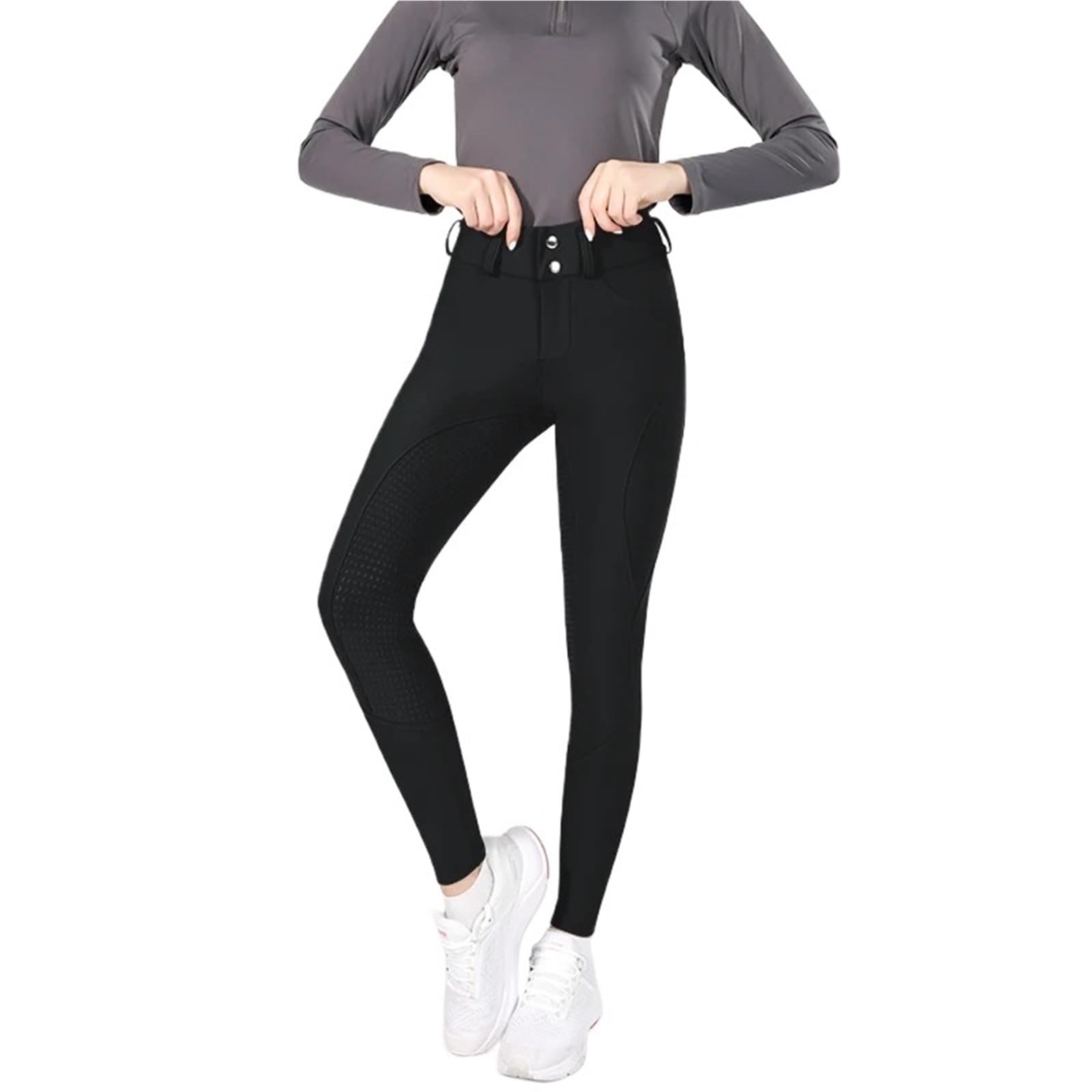 Pantalones Montar a Caballo Mujer Pantalones de equitación con Cremallera y Botones for Mujer, Mallas ecuestres, Deportivas competición(Black,L)