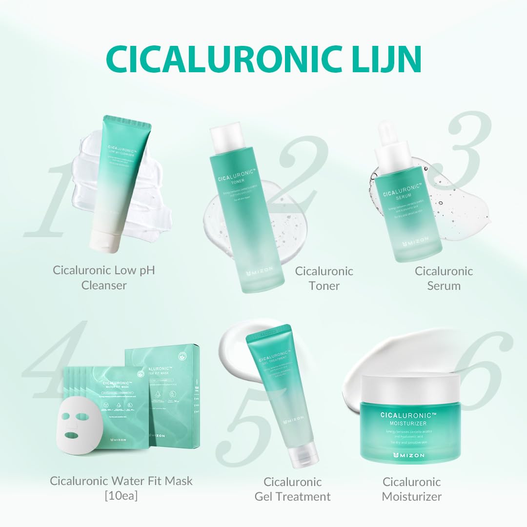 [MIZON] Cicaluronic Water Fit mask (10 masek) koreańska pielęgnacja skóry – wegańska formuła, Cica + kwas hialuronowy, kojąca, nawilżająca, wrażliwa skóra, sucha skóra