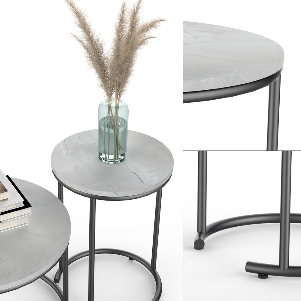 Vicco Set di tavolini da salotto Ottawa, Marmo bianco, 55 x 55 cm 2 parti, per un utilizzo flessibile come tavolini d’appoggio e tavolini laterali