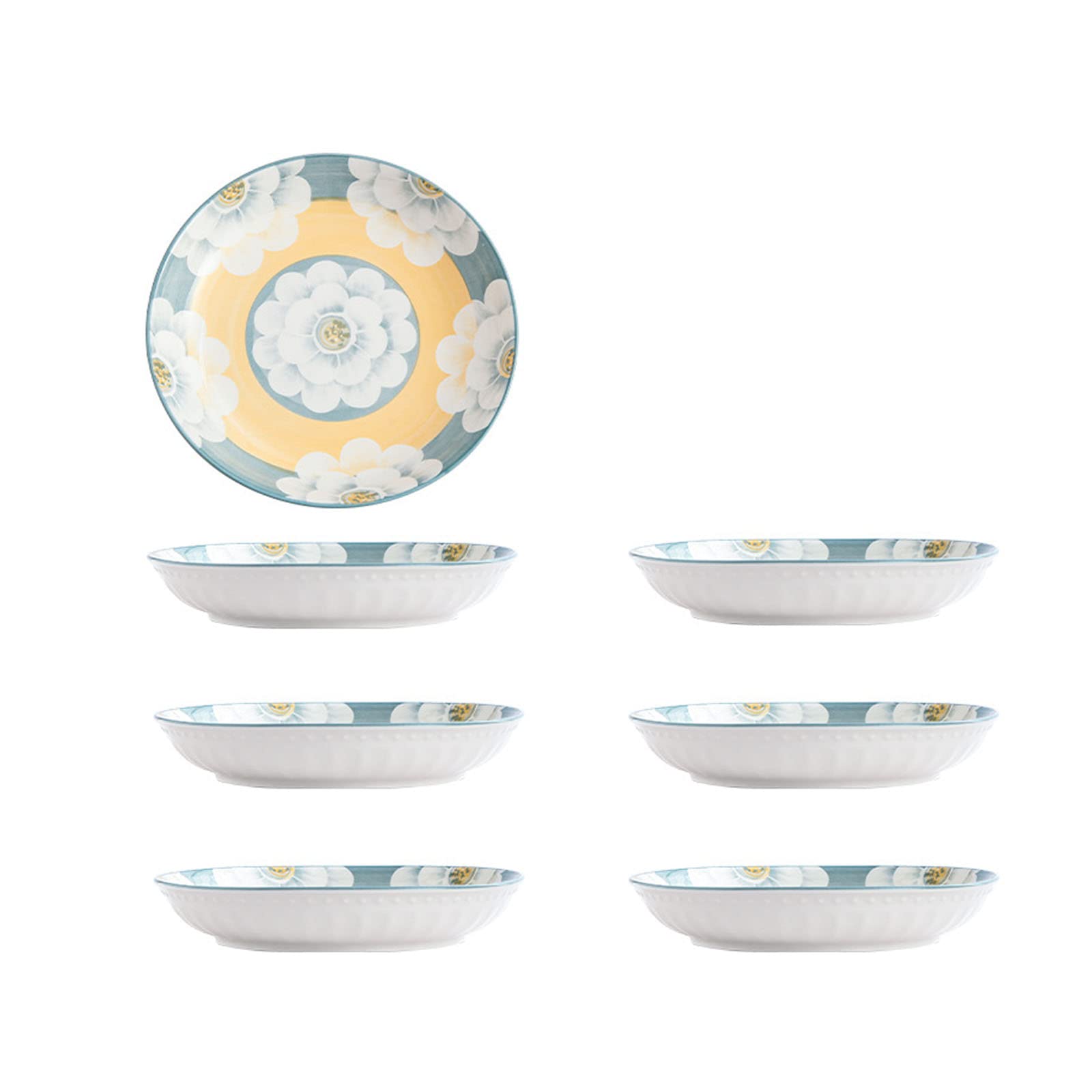Zestaw 6 talerzy ceramicznych, chiński kwiatowy wzór, podszkliwny, do sałatek i różnych potraw, niebieski, 20 cm