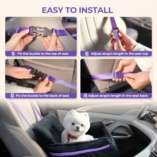 Image of BurgeonNest Dog Car Seat for Small Dogs & Cats Under 25 lbs, Black Purple