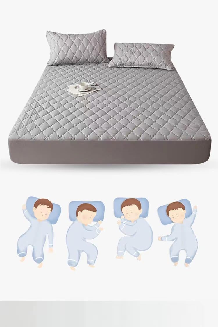 Sábana bajera ajustable impermeable de microfibra supersuave, 120 x 200 cm, protector de colchón grueso con relleno de algodón, para colchones de hasta 30 cm de alto, color gris oscuro