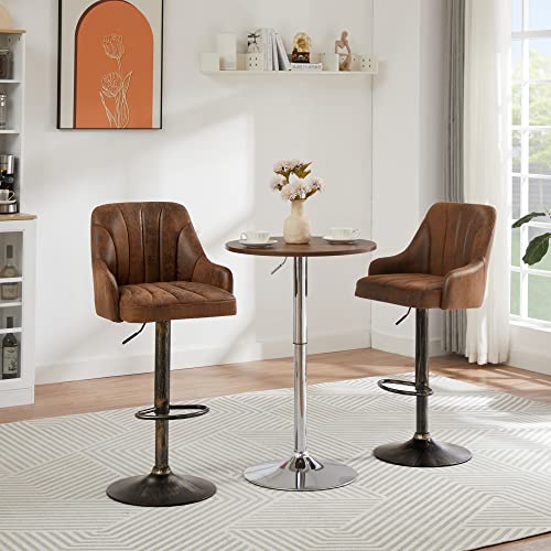 Image of VECELO Bar Stools Set of 4, Adjustable Barstools, Counter Height Stools with Back and Arm, Kitchen Island Stools, Swivel PU Chairs for Pub, Dining Room, Industrial Style, Brown