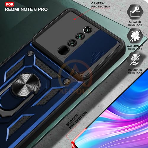 Image of Armor Bumper Back Cover Case for Redmi Note 8 Pro Rotating Camera Cover, Ring Holder & Kickstand | Heavy Duty & 360 Degree Protection Redmi Note 8 Pro Back Cover (Blue)