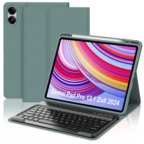 SENGBIRCH Teclado para Redmi Pad Pro 12,1 Pulgada - Funda Teclado para Redmi Pad Pro 2024, Teclado Español Ñ Bluetooth Desmontable para Redmi Pad Pro 12,1 Pulgada 2024, Verde Oscuro