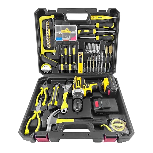 Image of SOLUDE Tool Set with Drill,21V Cordless Power Drill Tool Box with 2 Battery,Electric Drill Driver with Basic Hand Tools for Home Repair and DIY Projects