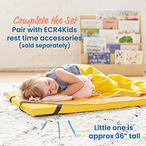 Image of ECR4Kids SoftZone Rainbow Rest Time Mat with Name Tag, Sleeping Pad, Yellow, 5-Piece