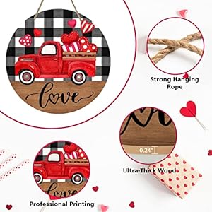 Deroro Happy Valentines Day Love Sign Front Door Decor, Farmhouse Red Truck Hearts Wood Door Hanger, Black White Buffalo Plaid Wooden Wreath Pediment Plaque Outdoor Indoor Wall Hanging Decorations Deroro Happy Valentines Day Love Sign Front Door Decor Farmhouse Red Truck Hearts Wood Door Hanger Black White Buffalo Plaid Wooden Wreath Pediment Plaque Outdoor Indoor Wall Hanging Decorations