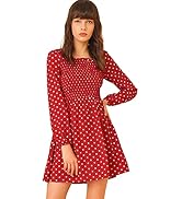 Allegra K Women's Polka Dots Square Neck Long Sleeve Smock Mini Dress