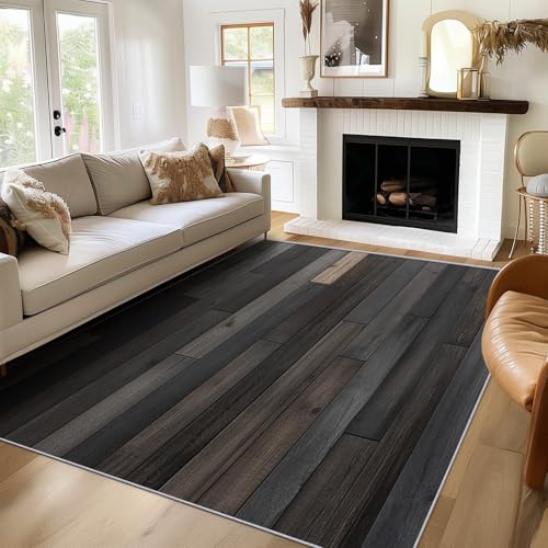 Dark Wood Plank Rug, Charcoal Gray Wooden Plank Area Rug