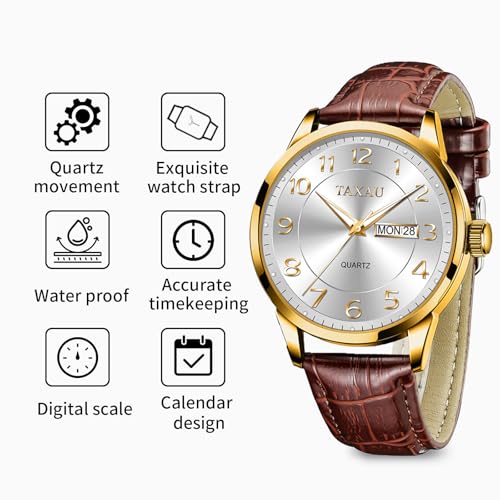 Mens Leather Watch Large Face Classic Quartz Mens Analog Watches Luxury Dress Watches for Men Waterproof Men's Wrist Watch Easy Read with Date Number Dial Relojes para Hombre2
