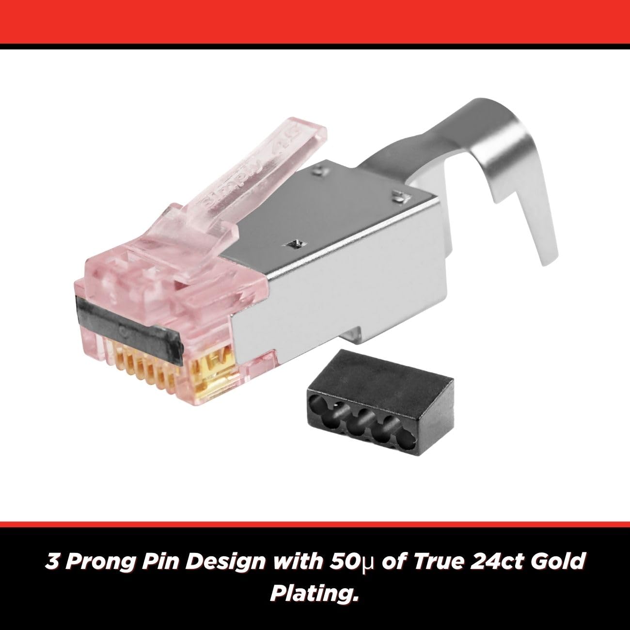 Simply45 ProSeries S45-1750P Prise de courant RJ45 avec culot 45 et Bar45 blindé pour sol externe solide 23 AWG Cat6/6a STP – Rouge teinté, 50 pièces/jarre