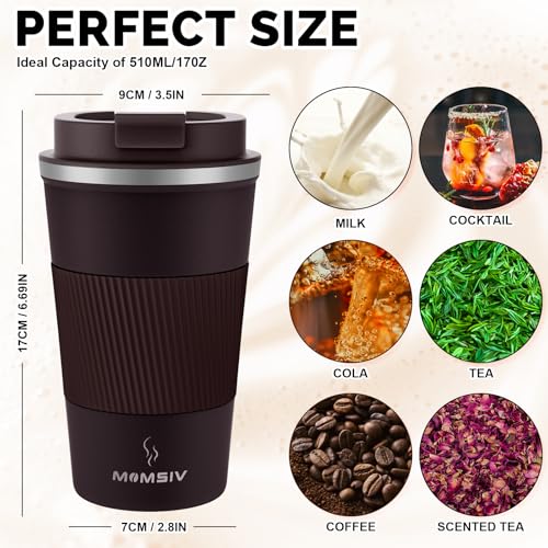 Image of MOMSIV 17oz Travel Mug, Insulated Coffee Cup with Leakproof Lid, Vacuum Stainless Steel Double Walled Reusable Tumbler for Hot and Cold Water Coffee and Tea In Travel and Car