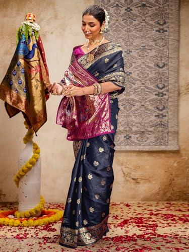 Image of SIRIL Women's Paithani jacquard Silk Saree |Chandrakor Paithani jacquard Saree With Unstitched Blouse Piece