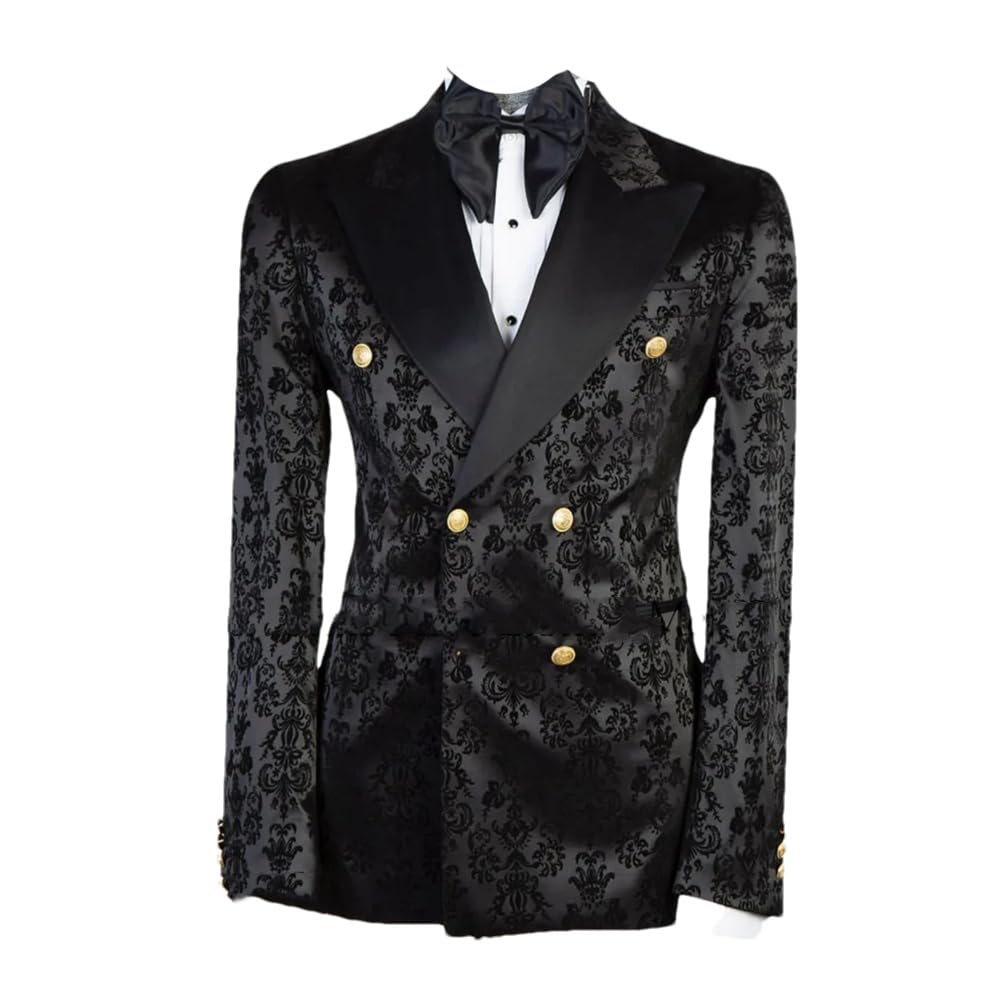 Men Slim Fit Jacquard 2 Pieces Suits Sets Double Breasted Groom Wedding Tuxedos Blazer Pants Set