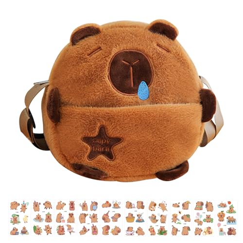 FOSDICK Capibara Peluche Bolso Bandolera Niña, Bonito Bolsos para Niñas, Felpa Capibara Bolso Cruzado Mujer, Capivara Crossbody Bag Women, Pequeño Peluche Sling Bag con 10pcs Tatuajes Temporales