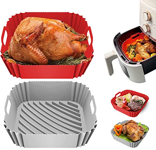 Air Fryer Silicone Liners 2-Pack, Air Fryer Silicone Pot Reusable Silicone Air Fryer Liners, Non Stick Heat Resistant Air Fryer Basket Accessories Replacement Baking Tray