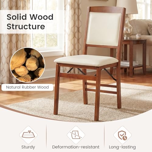 Image of Giantex Folding Dining Chairs Set of 4, Wood Kitchen Chair w /Padded Seat, Solid Wood Frame, Max Load 400 Lbs, No Assembly, Easy to Store Foldable Wooden Dining Chairs for Apartment, Small Space