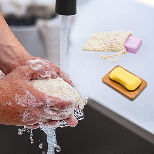 4 Pack Organic Soap Bags, Soap Saver Bags Sisal Soap Bags Natural Drawstring Bags Eco Friendly Soap Bag Shampoo Bar Bag Exfoliating Soap Saver Pouch for Bath Shower Foaming