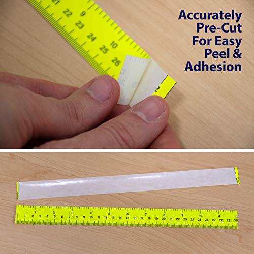 Image of Kenco Pre-Cut Ruler Labels, Repeating 1 Inch X 12 Inch US & Metric Measurements, Bright Yellow - Made in The USA (1 Pack 50 RULERS)
