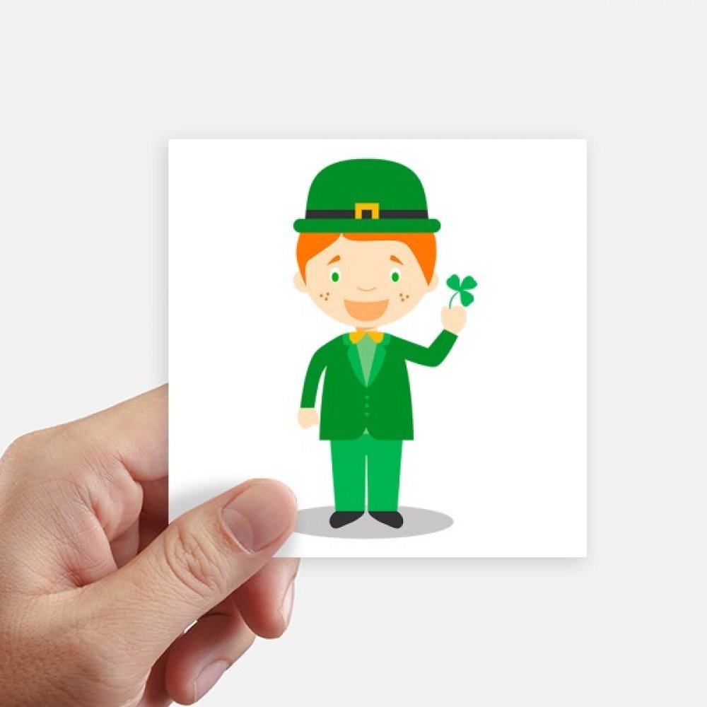 Autocollants carrés de 10cm style cartoon costume vert d'Irlande multicolore x8