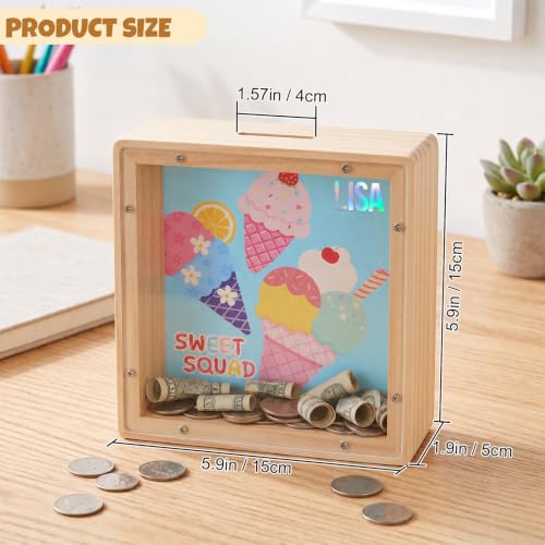 Image of MHJY Wooden Piggy Bank for Kids Personalizable DIY Coin Bank for Girls Boys