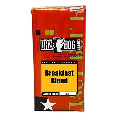 Dazbog Coffee / Organic Breakfast Blend / Whole Bean Coffee / 11 oz. / Bright Flavor & Earthy Overtones / Light Roast Blend / Heavenly Rich / Vacuum Sealed Freshness, 1 Cover