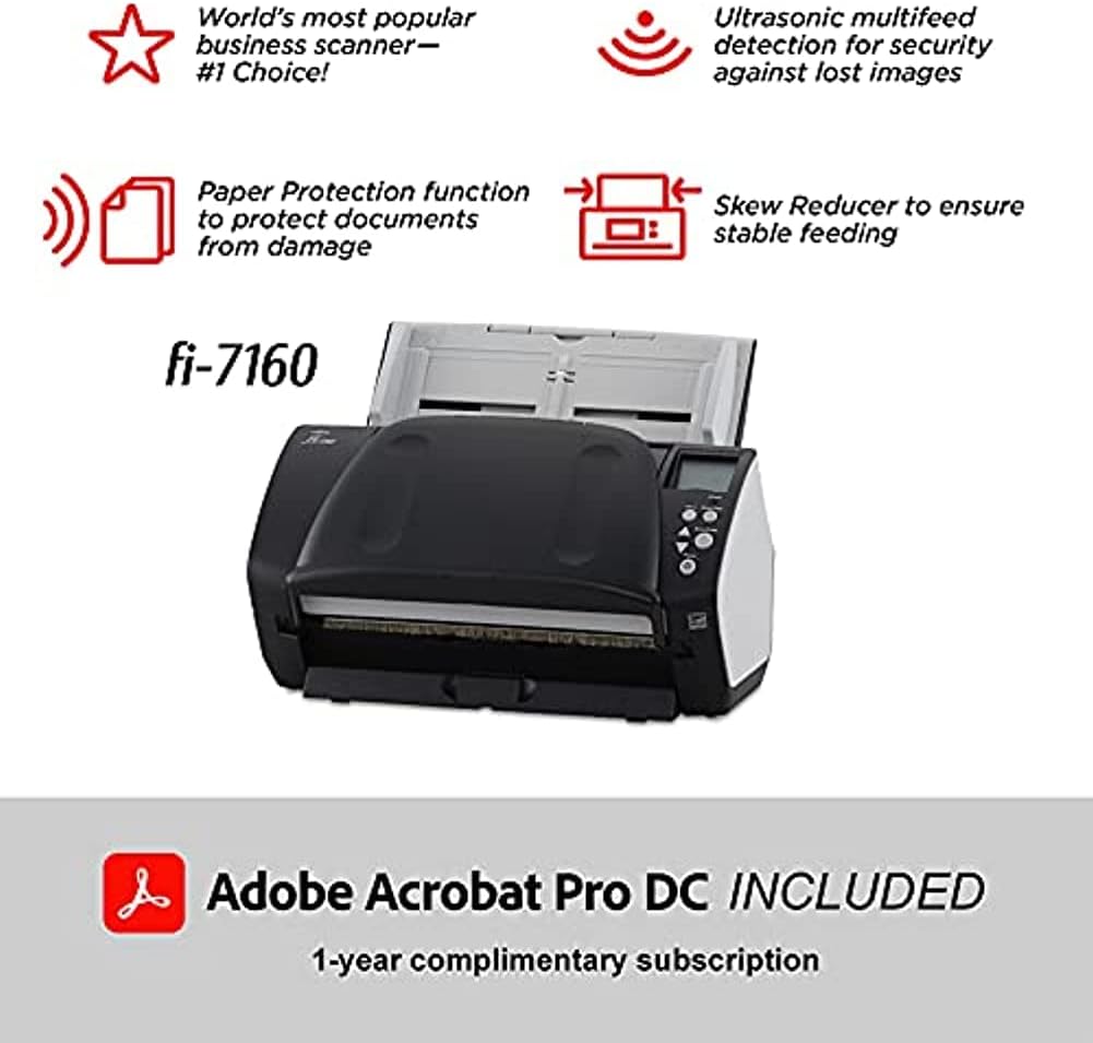 Fujitsu fi-7160 Professional Desktop Color Duplex Document Scanner with Adobe Acrobat Pro DC