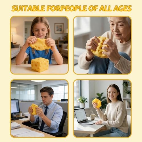 Sensory Cheese Block Slow Rise Squishy, Soft Silicone Fidget for Adults, Stretchy Decompression Tool for Relaxation(6cm/2.4in) - 5
