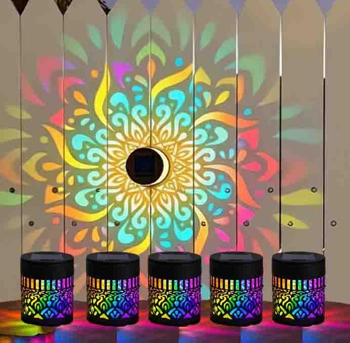 Solar Mandala Wall Lights, Metal Solar Fence Lights, 7 Color Changing Waterproof Garden Wall Decorations Lamp, Auto On Off Decor Light for Garden Fence Backyard Patio (5Pcs)