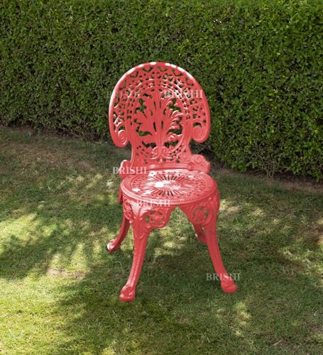 Image of BRISHI Cast Aluminium Garden Patio Seating Chair and Table Set for Balcony Outdoor Furniture with 1 Table and 3 Chair Set (Red)