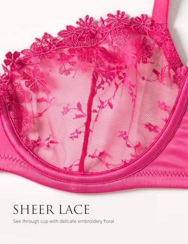 Image of Wingslove Women's Sexy Lace Bra Demi Sheer Mesh Balconette See Through Bralette Unlined Underwire Embroidered