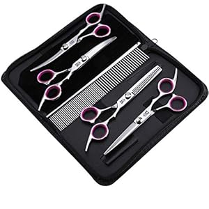 Bebliss Hond Grooming Schaar Kit Met Veiligheid Ronde Tip Roestvrij Staal Heavy Duty Titanium Dunner Rechte Gebogen Scharen En Kam Voor Huisdier Lange Korte Haar
