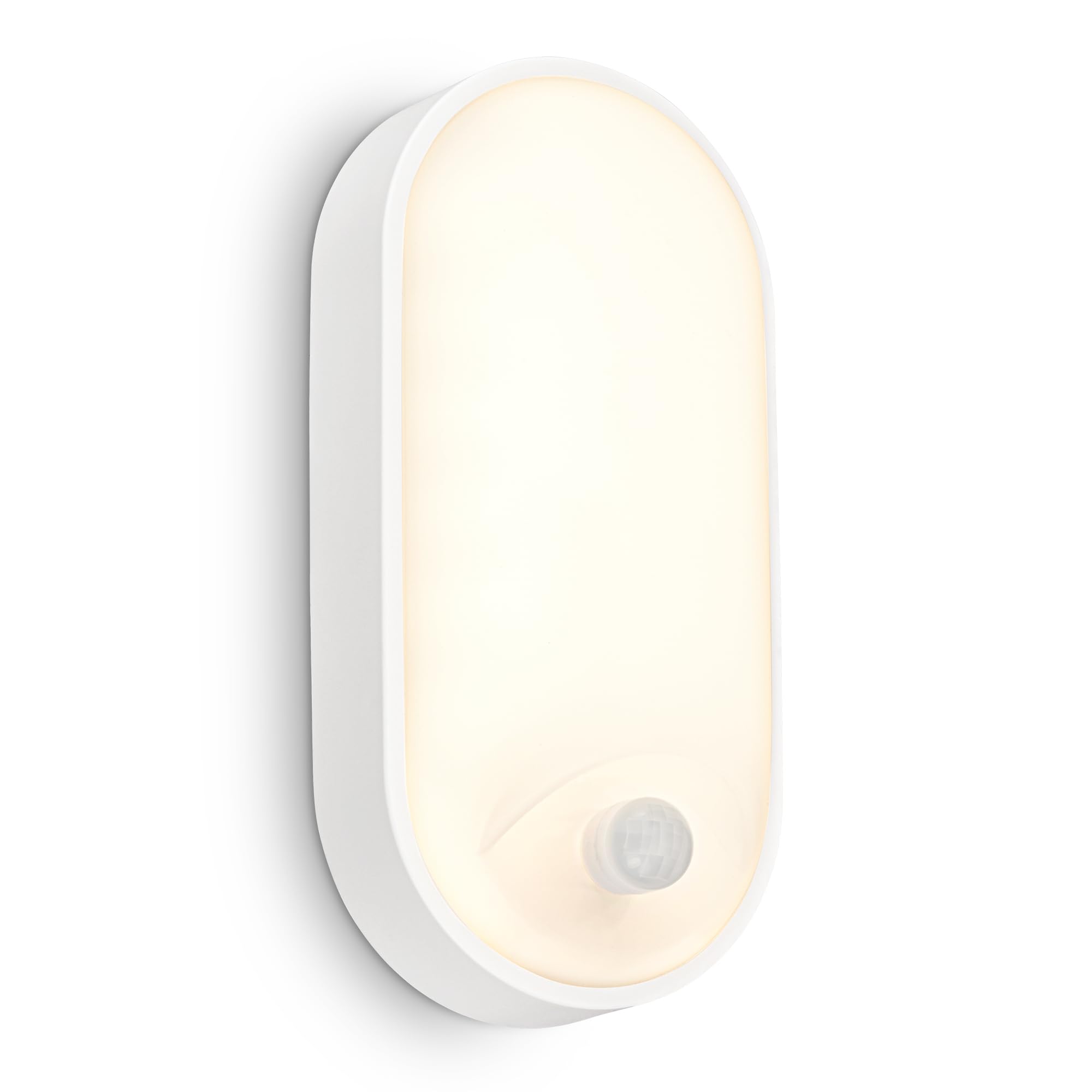 BRILONER - LED Wandlampe Aussen IP65 mit Bewegungsmelder, bis 6m Reichweite, 100 Grad Erfassung, Aussenlampe, Wandleuchte aussen, LED Strahler außen, Außenbeleuchtung, 22x10,5x6 cm, Weiß