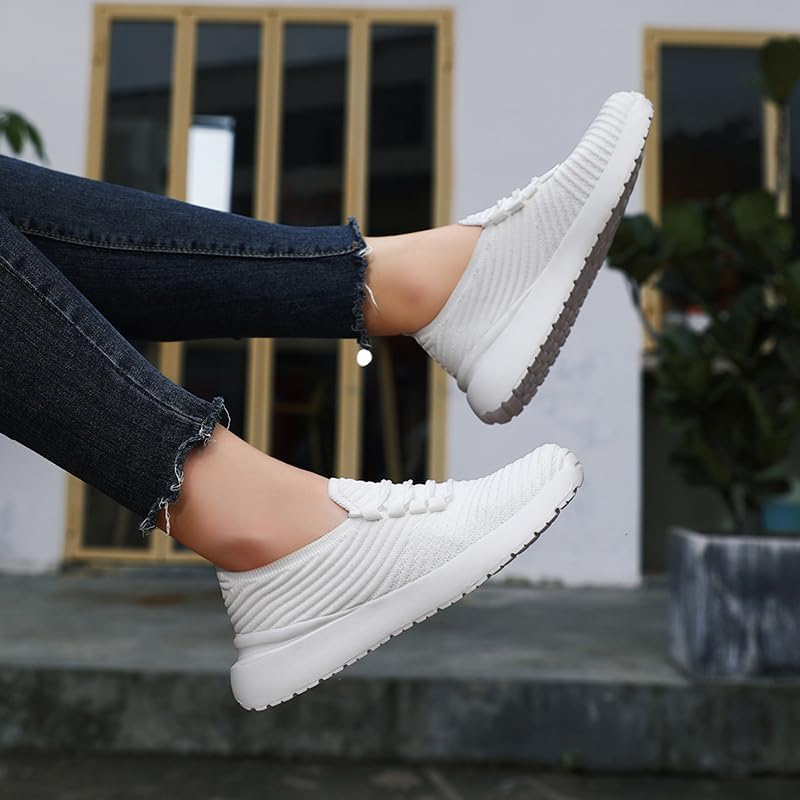 Running Shoes for Women Slip on Casual Walking Tennis Sneakers Non Slip Breathable Lightweight Mesh Workout Gym Hiking Sports Trainers White Size US 8 - Image 2