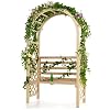 Giantex 81in Garden Arch with 2 Person Bench Wooden Garden Arbor Archway Trellis for Climbing Plants Outdoor Wedding Arches Patio Trellis Pergola for Ceremony Party Lawn Backyard Load 543 lbs