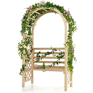 Giantex 81in Garden Arch with 2-Person Bench, Wooden Garden Arbor Archway Trellis for Climbing Plants, Outdoor Wedding Arches Patio Trellis Pergola for Ceremony Party Lawn Backyard, Load 543 lbs Giantex 81in Garden Arch with 2 Person Bench Wooden Garden Arbor Archway Trellis for Climbing Plants Outdoor Wedding Arches Patio Trellis Pergola for Ceremony Party Lawn Backyard Load 543 lbs