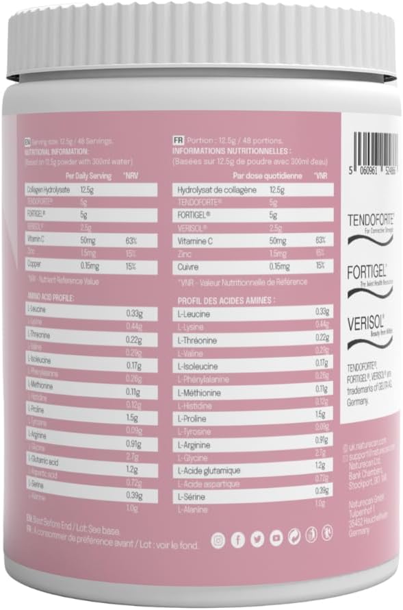 Naturecan Collagen Peptides Powder with Vitamin C, Zinc & Copper – Type I & III Hydrolysed Collagen for Skin, Joints & Bones - Unflavoured – 23 Servings