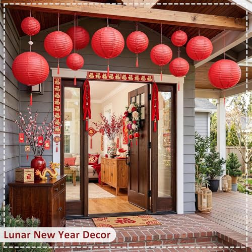 Peywot 12Pcs Red Paper Lanterns, Round Chinese Paper Lanterns Assorted Sizes 6 8 10 12 Inch for Party Decorations, Wedding, Birthday, Home, Classroom & Store Hanging Decor by Peywot - Image 8