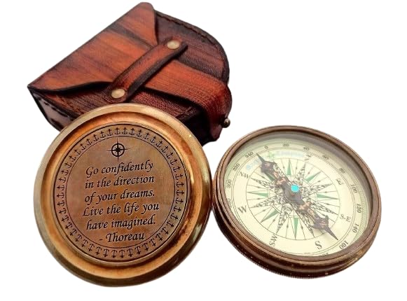Go Confidently Compass Thoreau's Quote Engraved Poem Compass with Leather Case, Best Compass for Hiking & Traveling, Best Gift for Festivals-image-12