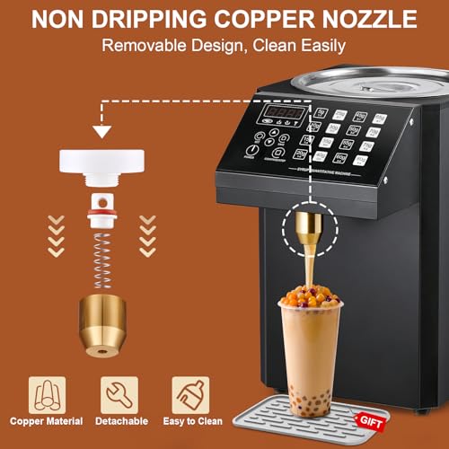 Image of Automatic Fructose Dispenser: [No-Drip Nozzle][NO.1 Smart Control Chip] [1S Fast Dispensing] 8.45QT Stainless Steel Commercial Fructose Dispenser for Bubble Tea Equipment (Black)
