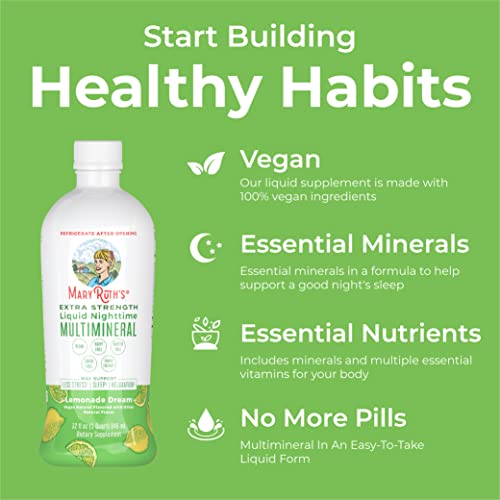Maryruth Organics, Nighttime Liquid Multimineral Supplement, Sugar/Gluten Free, Natural Sleep Support For Adults, Kids, No Melatonin, Magnesium, Calcium, Msm, Lemonade Flavor, Vegan, 32 Servings #TOP7