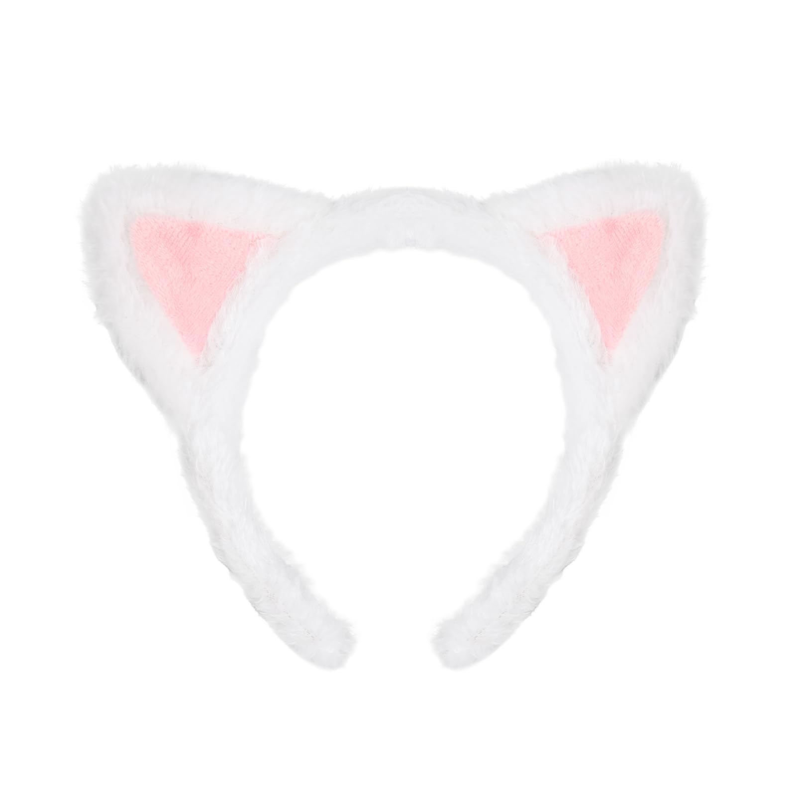 Huachi Cute Cat Ears Headband Spa Headbands for Washing Face Makeup Skincare Halloween Costume, Soft Push White Cats Animal Kitten Head Bands Hair