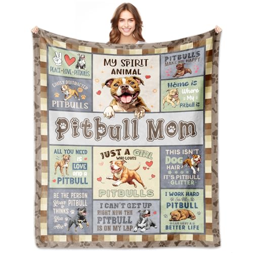 Pitbull Mom Gifts, Pitbull Blankets 60''x50'', Pitbulls Gifts for Women, Gift for Pitbulls Dog Owners Lovers Woman Decorations Throw Blanket for Christmas Mothers Day