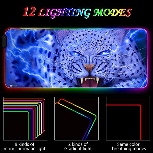 DORRISO Mouse Pad RGB Gaming Mouse Mat New Large 900x400x4mm XXL 12 Glowing Modes LED Extended Mousepad Anti-Slip Rubber Base Keyboard Soft Mouse Pads for Computer Laptop PC Desk Gaming Mousepad - Image 4