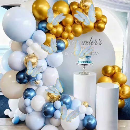 Giant 3D Metallic Gold Butterfly Wall Decor, 10"-20" Oversized Hollow-Out Paper Butterflies for Wedding Backdrop, Storefront Display & Luxury Nursery Art (Blue) — view 2