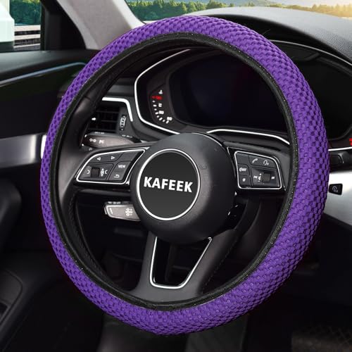 Image of KAFEEK Elastic Stretch Steering Wheel Cover, Universal 15 Inch, Purple