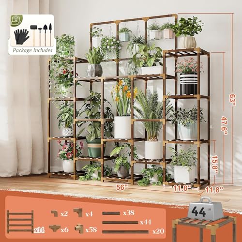 Image of Snazzy Wood Plant Stand Indoor Outdoor 63 inch Tall Plant Shelf for Plants 14-Tier Large Plant Sheves for Living Room Rack Garden Balcony Patio Hanging Planter