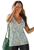 Swimsuits For All Women's V-Neck Flowy Tankini Top - 16, Mint Medallion (Plus